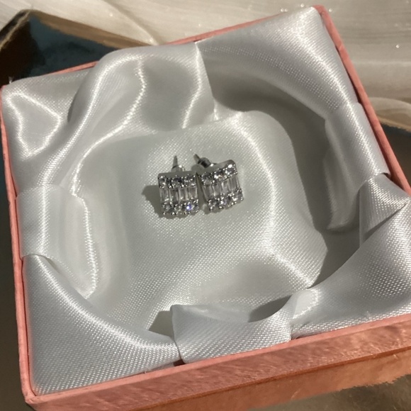 Luxurious Square Baguette & Round  cut Zircon Halo  Post back Earrings